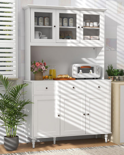 Giantex Pantry Cabinet, 77” Tall Buffet Cabinet with Hutch, LED Lights & Charging Station