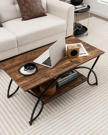 Table basse rectangulaire à 2 niveaux Giantex, table de cocktail moderne chic avec étagère de rangement ouverte, blanc/doré