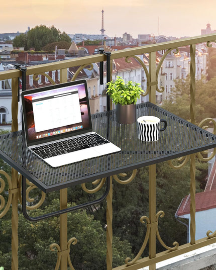 Giantex Balcony Table, Folding Outdoor Side Table for Railings Up to 2.4" Thick, Space-saving Railing Serving Table with Metal Frame