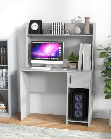 Giantex Computer Desk with Hutch, Home Office Desk with Storage Cabinet & Adjustable Shelf