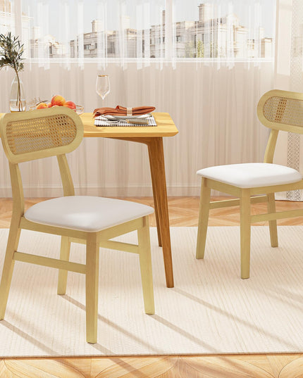 Giantex PVC Leather Upholstered Kitchen Chairs w/Breathable Mesh Cane Backrest