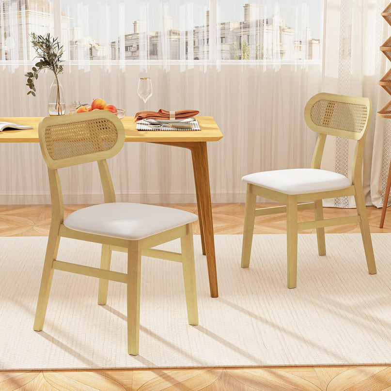Giantex PVC Leather Upholstered Kitchen Chairs w/Breathable Mesh Cane Backrest