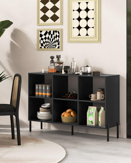Giantex 6 Cube Bookcase, 3-Tier 47" Long Wood Bookshelf w/ 5 Metal Legs, Adjustable Shelf, Anti-toppling Device