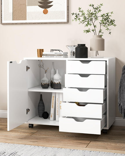 Giantex Lateral File Cabinet with Shelves - 5 Drawer Office Cabinet, White