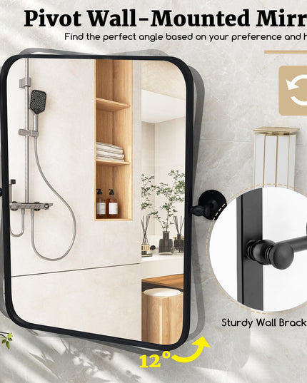 CHARMAID Pivot Mirror for Bathroom - 30'' x 22'' Tilt Beveled Vanity Mirror Black Metal Framed