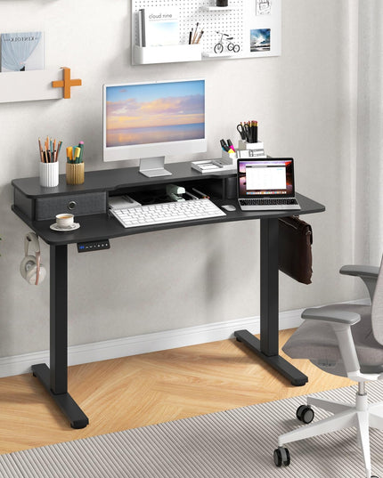 Giantex Electric Standing Desk with 2 Drawers, 48" /55"x 24" Height Adjustable Electric Stand Up Desk with Storage Shelf