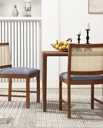 Giantex Rattan Dining Chairs Set of 2/4, Modern Upholstered Kitchen Chairs w/Rubber Wood Frame