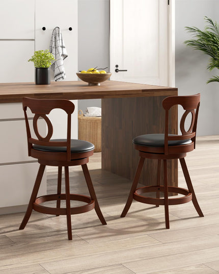 Giantex Swivel Bar Stools Set of 2, 24" Counter Height Barstools with Back, Solid Rubber Wood Frame