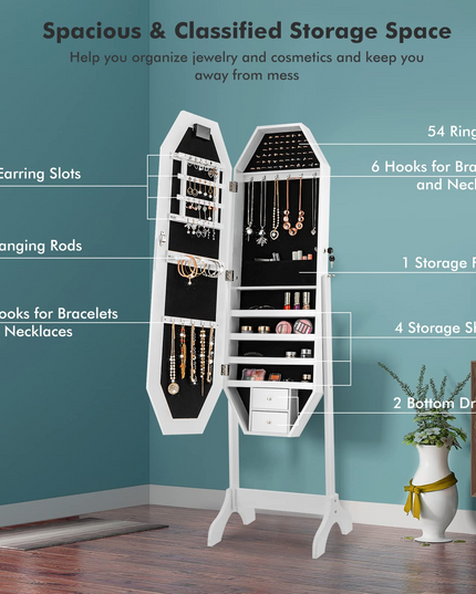 CHARMAID Jewelry Armoire with Full Length LED Mirror