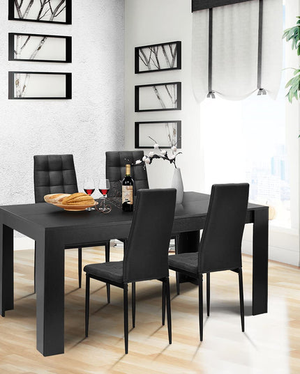 Giantex Wood Rectangular Table with 8 Upholstered Chairs Set Black Dining Room Table Set