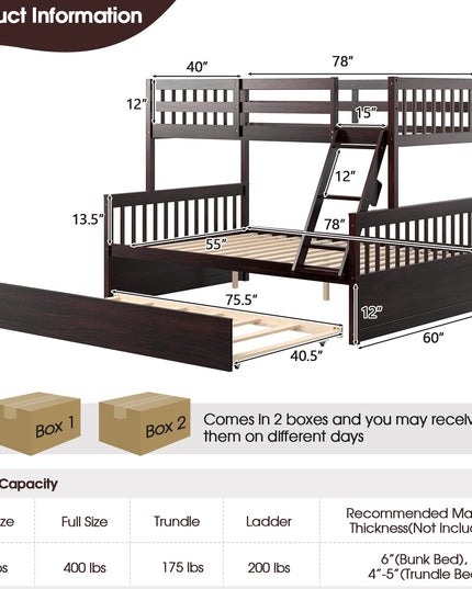 Twin Over Full Bunk Bed with Trundle - Giantex