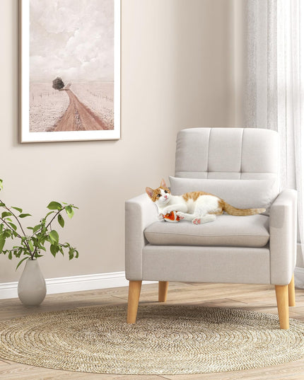 Giantex Modern Accent Chair, Mid-Century Linen Fabric Armchair