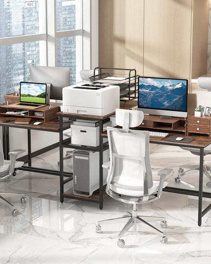 Giantex 97" 2 Person Desk with Power Outlets, Extra Long Double Computer Desk w/Printer Stand