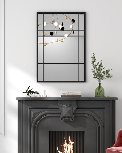 CHARMAID Window Wall Mirror - 40" x 28" Decorative Wall Mounted Mirror, Metal Framed Mirror