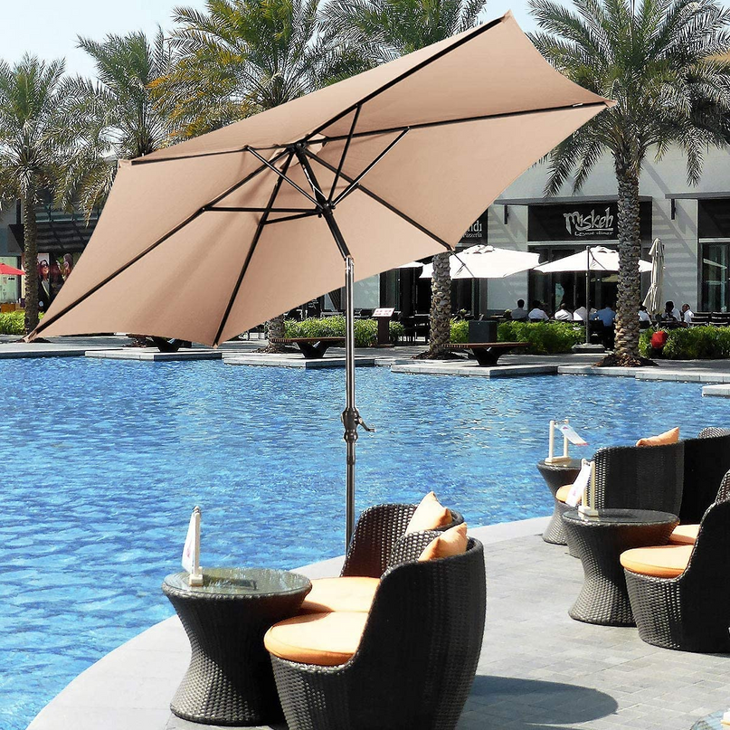 Giantex Patio Umbrella with Base Stand, 9ft Market Umbrella