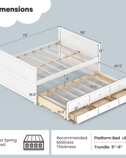 Cadre de lit double Giantex avec lit gigogne simple et 3 tiroirs de rangement