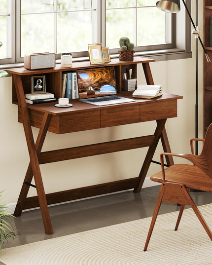 Giantex Mid Century Modern Desk with 3 Drawers