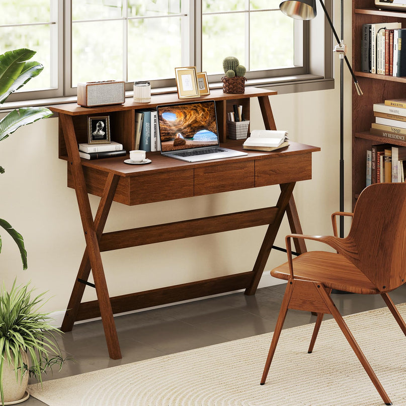 Bureau moderne du milieu du siècle Giantex avec 3 tiroirs