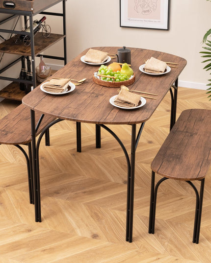 Giantex Dining Table Set for 4, Modern Oval Kitchen Table Set with 2 Benches, Metal Frame