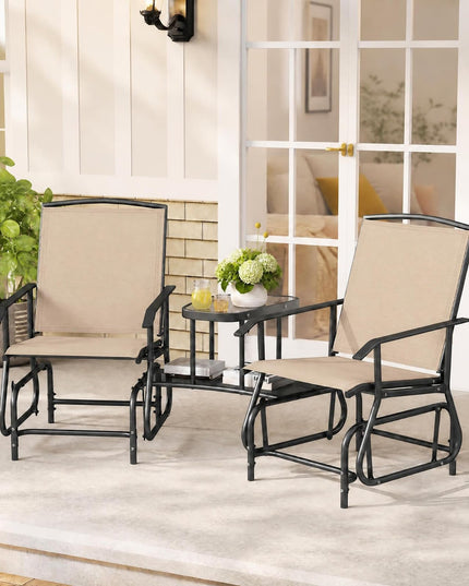 GIANTEX Outdoor Glider Chairs with 2-Tier Center Table