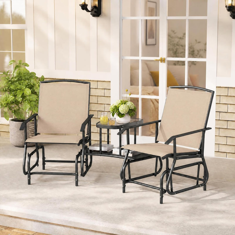 GIANTEX Outdoor Glider Chairs with 2-Tier Center Table