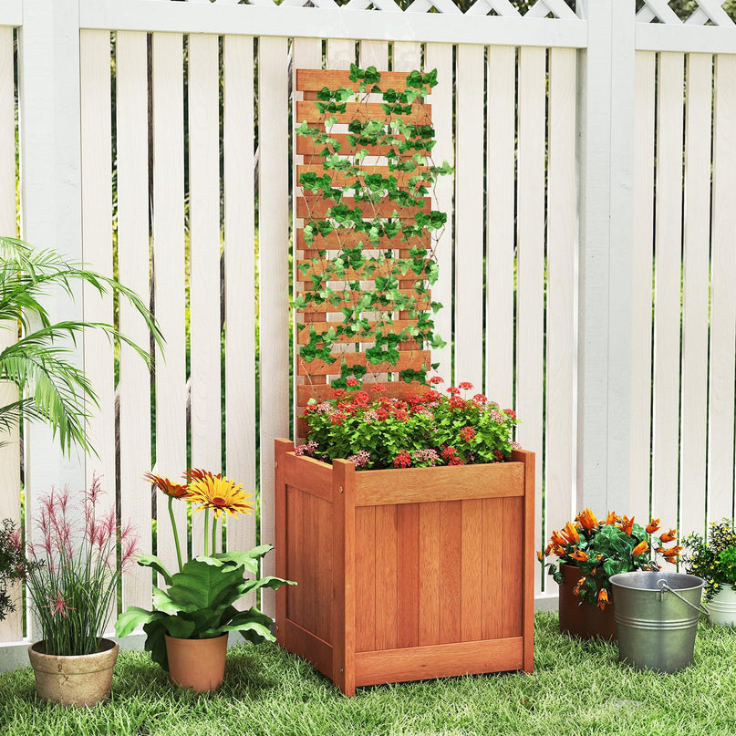 Giantex Wood Raised Garden Bed with Trellis