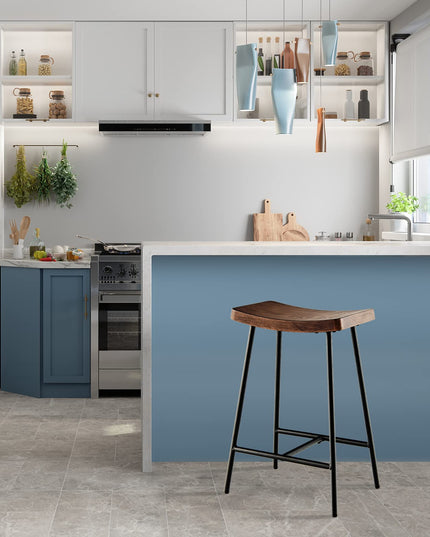 Industrial Saddle Stool with Footrest, Metal Legs, Adjustable Foot Pads, Backless Counter Height Chair for Living Room Kitchen Bar