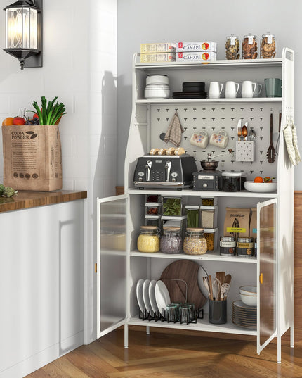 Giantex Pantry Organizers and Storage, 63.5" H Kitchen Buffet Cabinet with Hutch, Pegboard
