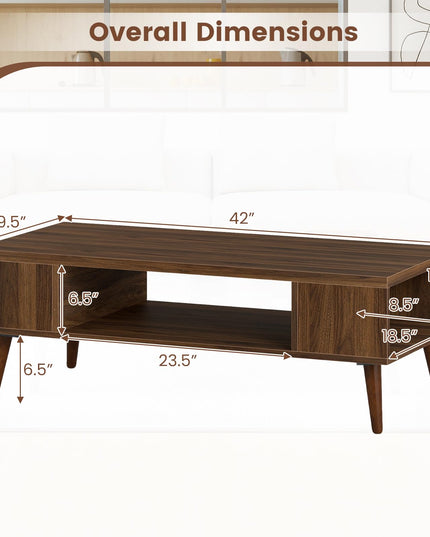 Table basse rectangulaire Giantex 42" avec 2 étagères de rangement et compartiment ouvert