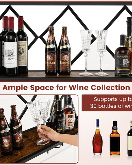 Giantex Wall Mounted Wine Rack, Wine Display Shelf w/Wine Bottle Rack & 6 Rows of Stemware Holder