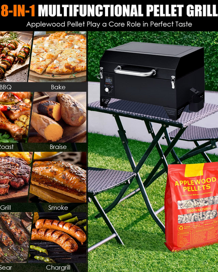 Giantex Portable Pellet Smoker Grill Set, 8-in-1 Electric Tabletop Pellet Grill