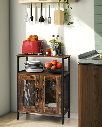 Giantex Wine Bar Cabinet, Industrial Liquor Cabinet with Glass Holder, Removable Wine Rack (Rustic Brown & Black)