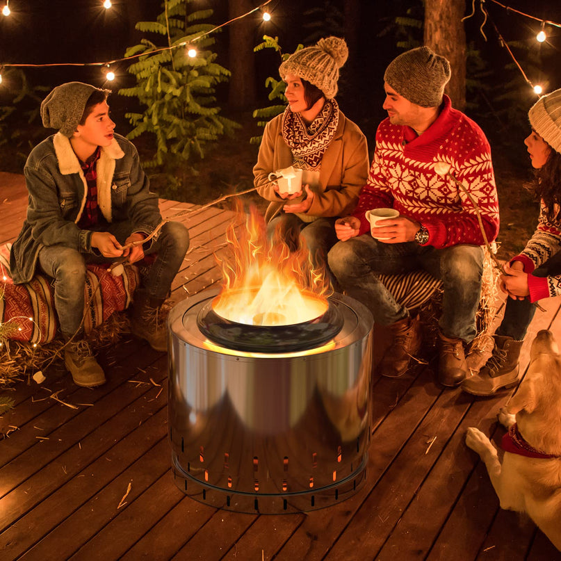 Giantex Smokeless Fire Pit for Outside - 19.5 Inch Stainless Steel Wood Burning Firepit with Protective Cover