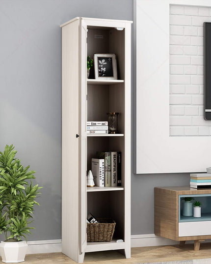 Giantex Tall Storage Cabinet Freestanding Floor Storage Tower with Four Shelves and Single Door
