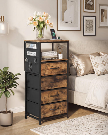 GIANTEX Modern 34" Bedside Table with 4 Fabric Drawers (1/2)