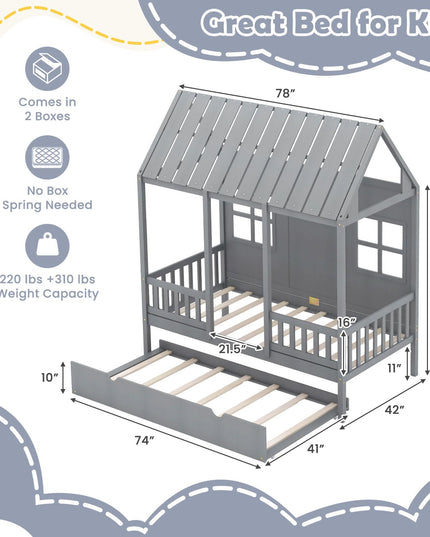 Giantex Twin House Bed with Trundle