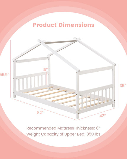 Giantex House Bed Twin, Solid Wood Kids House Bed with Roof