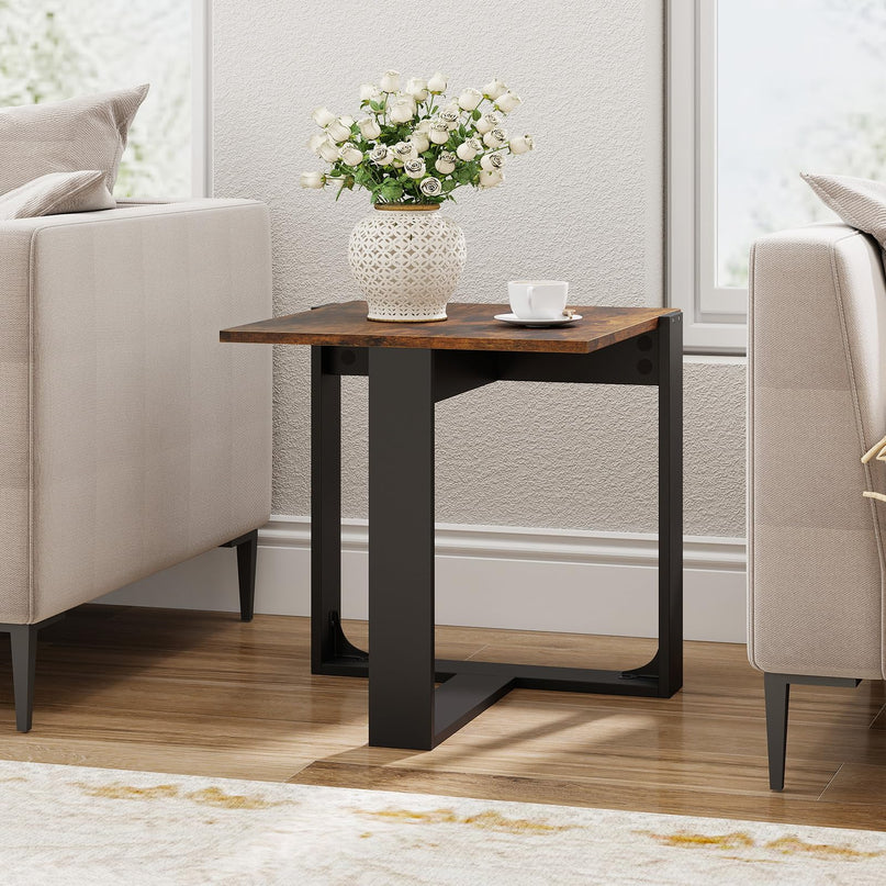 Giantex Square Industrial Bedside Night Stand with T-Shape Metal Frame