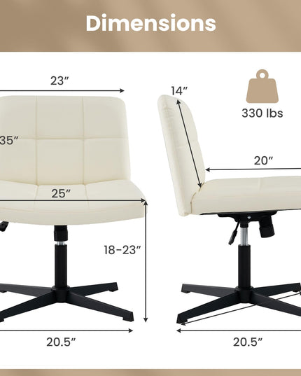 Giantex Criss Cross Chair, PU Leather Cross Legged Office Chair No Wheels, Height-adjustable Swivel Vanity Chair with U-shaped Seat