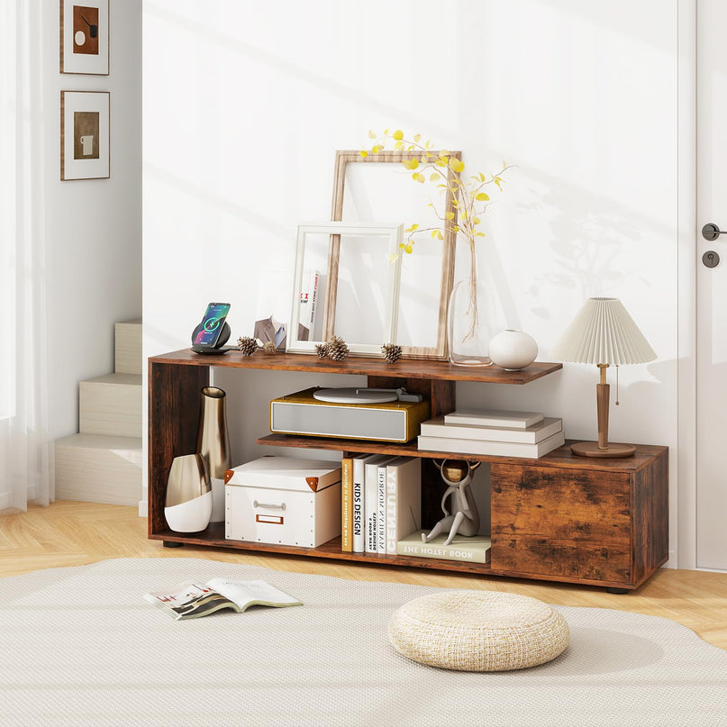 Giantex TV Stand with Power Outlet for TVs up to 55 Inch, Entertainment Center with Storage Cabinet & Open Shelves
