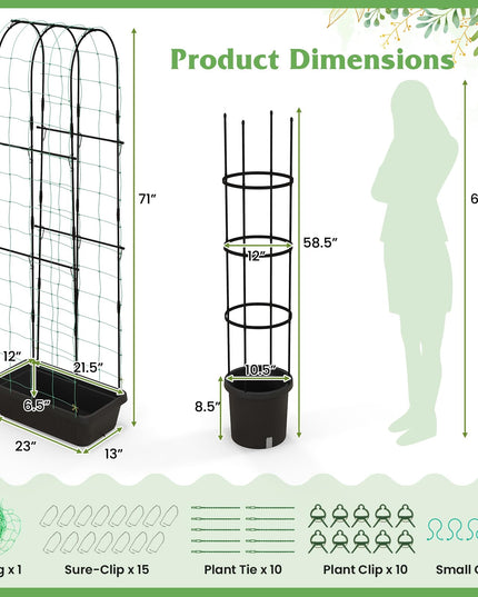 Giantex Set of 2 Raised Garden Bed w/Trellis & Plant Cage, Planter Box w/ 71” Cucumber Trellis