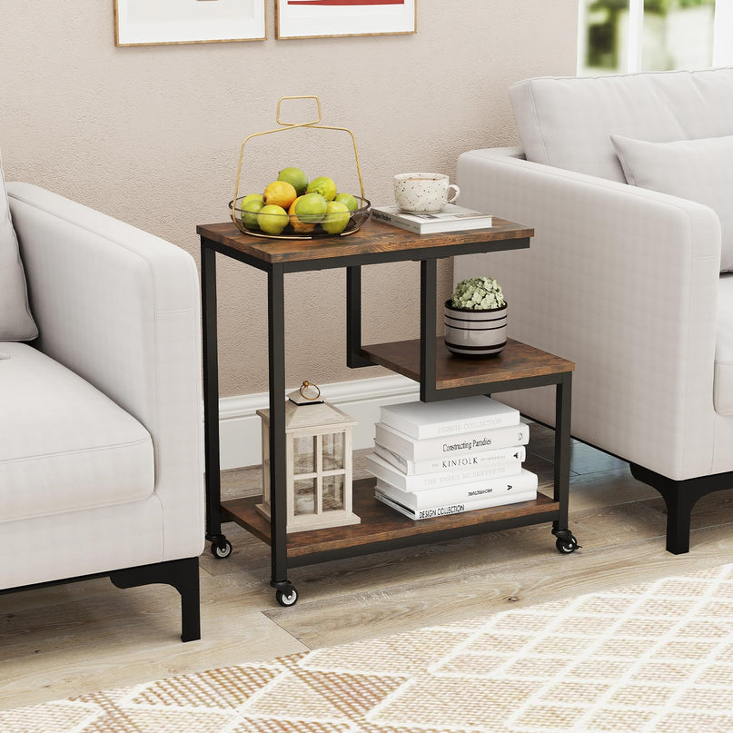 Giantex 3 Tier Side Table with Wheels for Living Room Bedroom Office