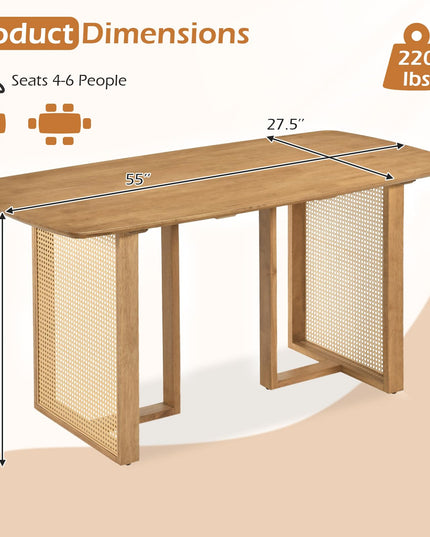 GIANTEX 55" Solid Rubber Wood Dining Table for 4-6 with Rattan Pedestal