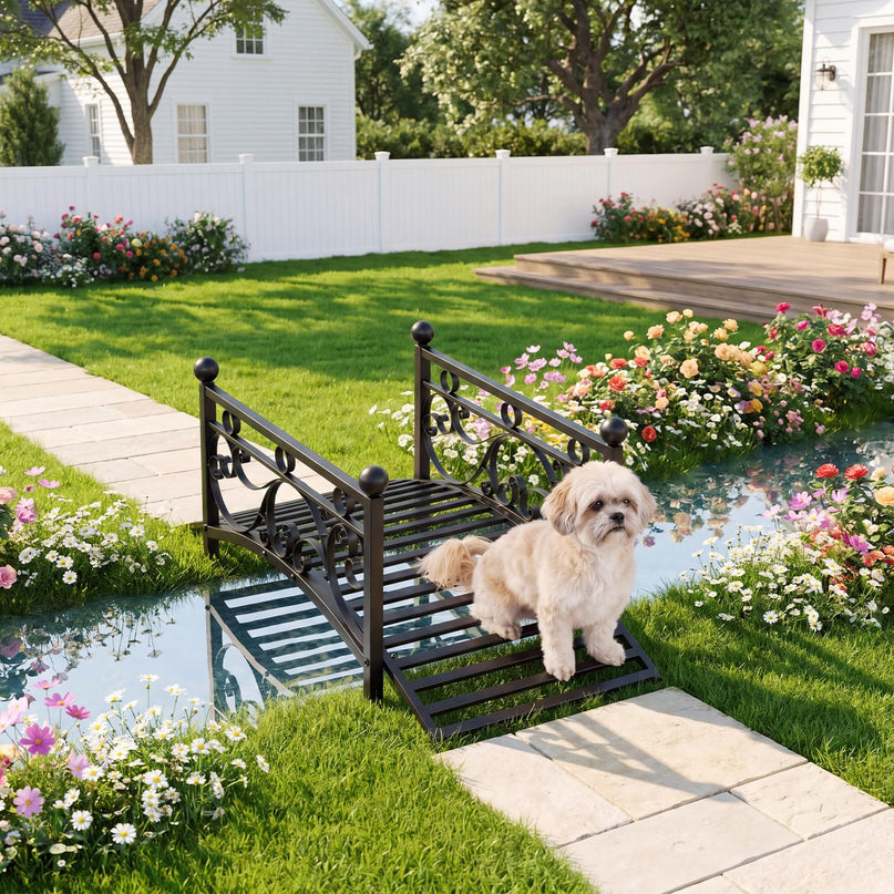Giantex 3.3 FT Metal Garden Bridge with Powder-Coated Finish & Scrollwork Rails