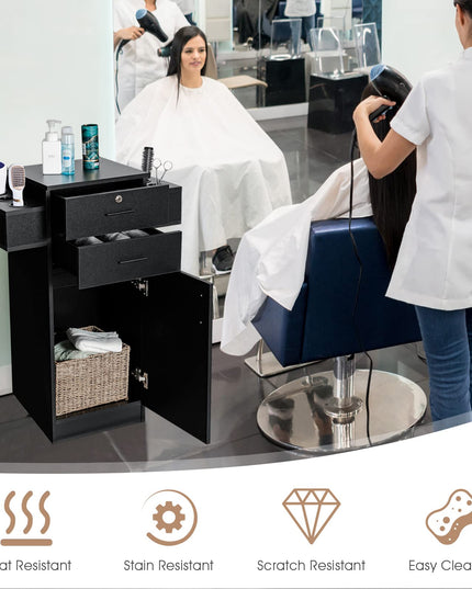 Meuble de rangement pour salon de coiffure, noir