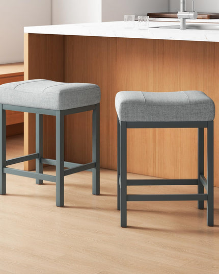 Giantex Counter Height Bar Stools Set of 2/4, 24.5" Backless Linen Fabric Bar Saddle Stools w/Solid Rubber Wood Frame & Footrest