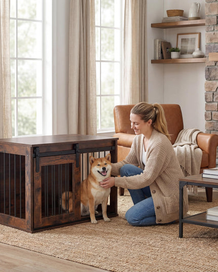 GIANTEX 80cm Dog Crate Furniture with Sliding Barn Door