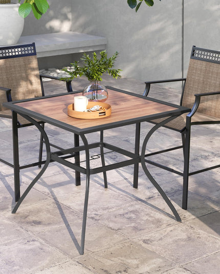 Giantex Patio Table with Umbrella Hole, Outdoor Dining Table for 4 People with All Weather Resistant Tabletop