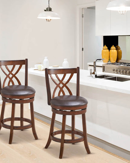 Giantex Brown Bar Stools PU Leather Cushioned Seat and Footrests, for Kitchen Island