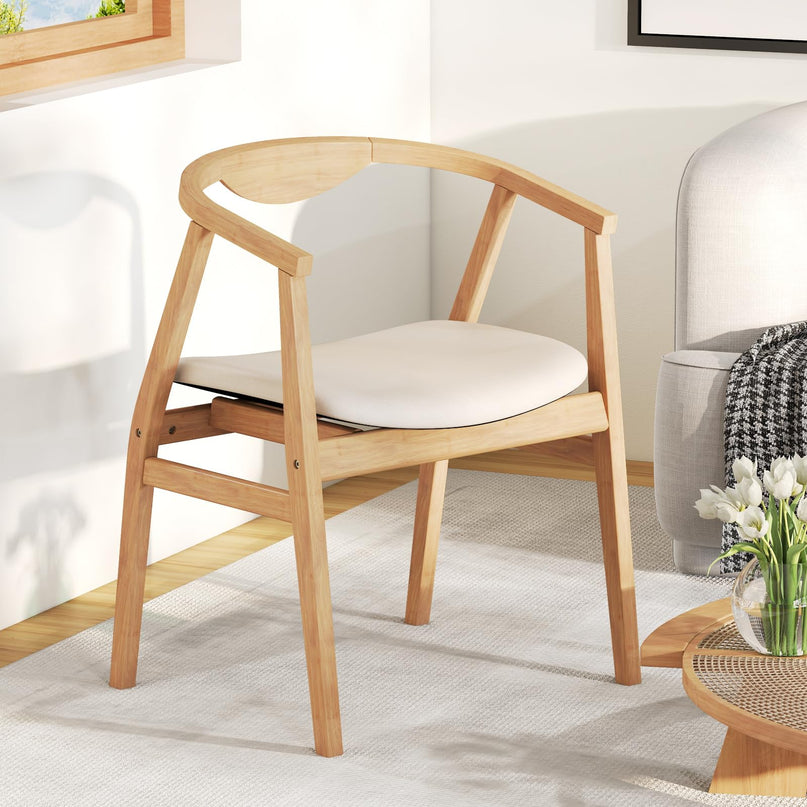 Giantex Bamboo Accent Chair - Wood Natural Boho Accent Dining Chairs with Armrest and Curved Backrest (1/2)